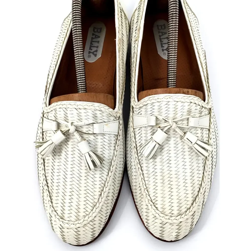 Vintage 1990s Bally Madrid Italy Woven Leather Tassel Loafers Men's 9.5M